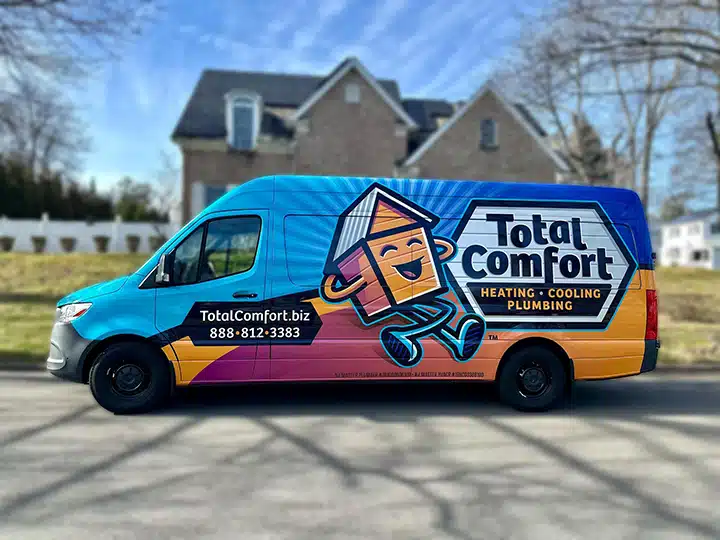 Total Comfort van outside of residential home in Franklin lakes, NJ